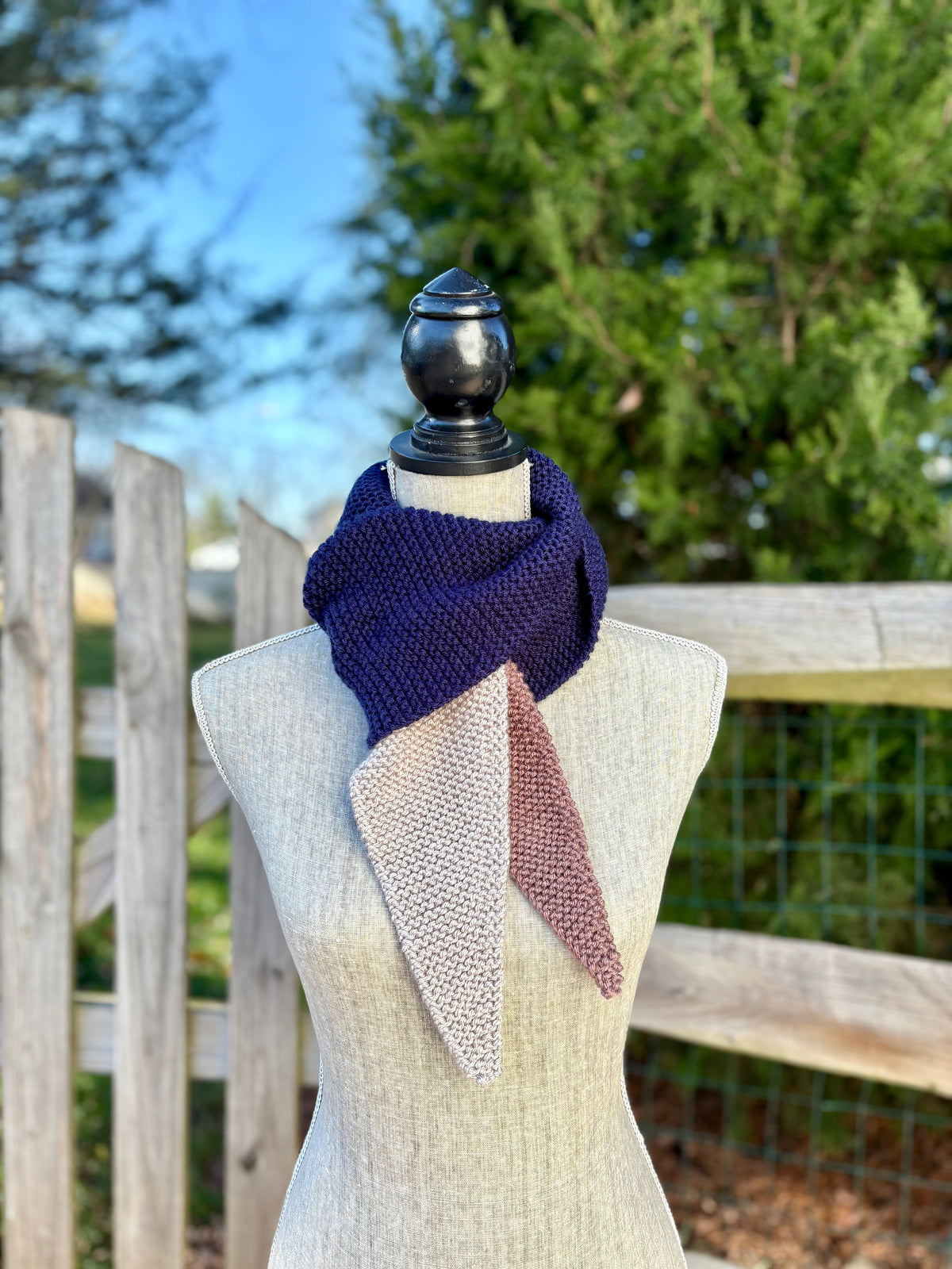 Knit Colorblock Scarf - Navy, Bark and Silver