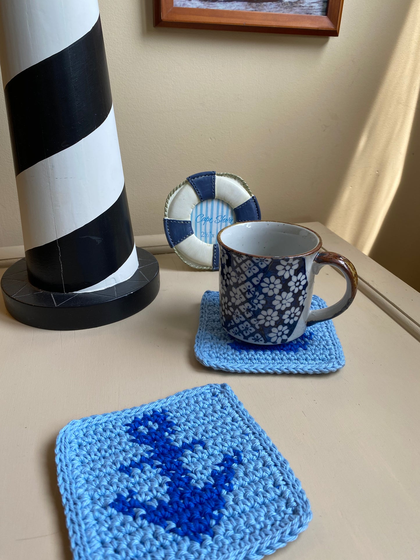 Nautical Crochet Coasters - Royal & Chambray Blue
