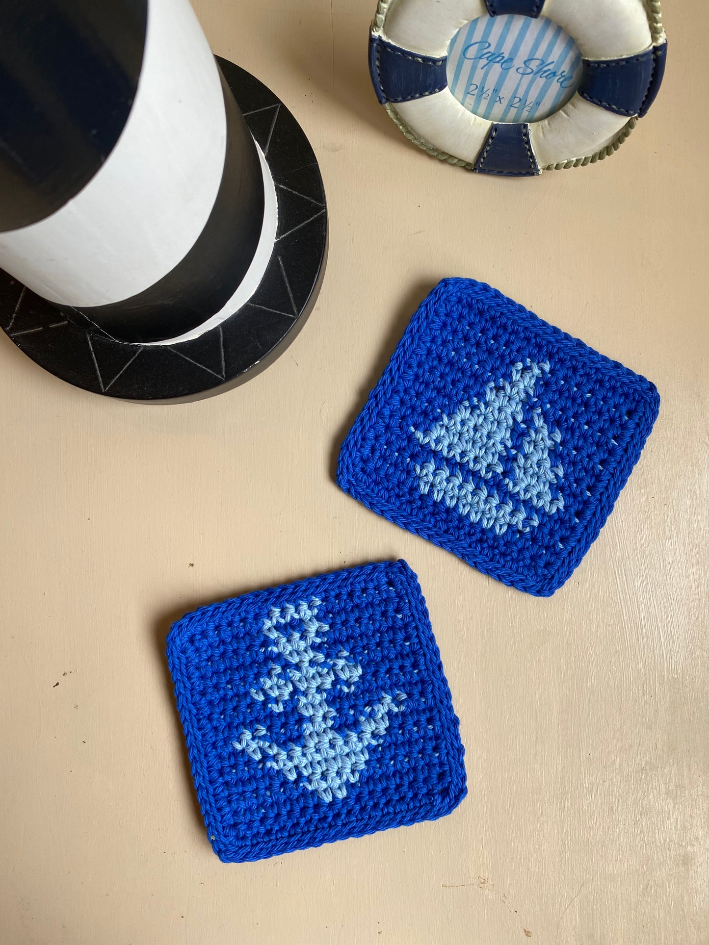 Nautical Crochet Coasters - Royal & Chambray Blue