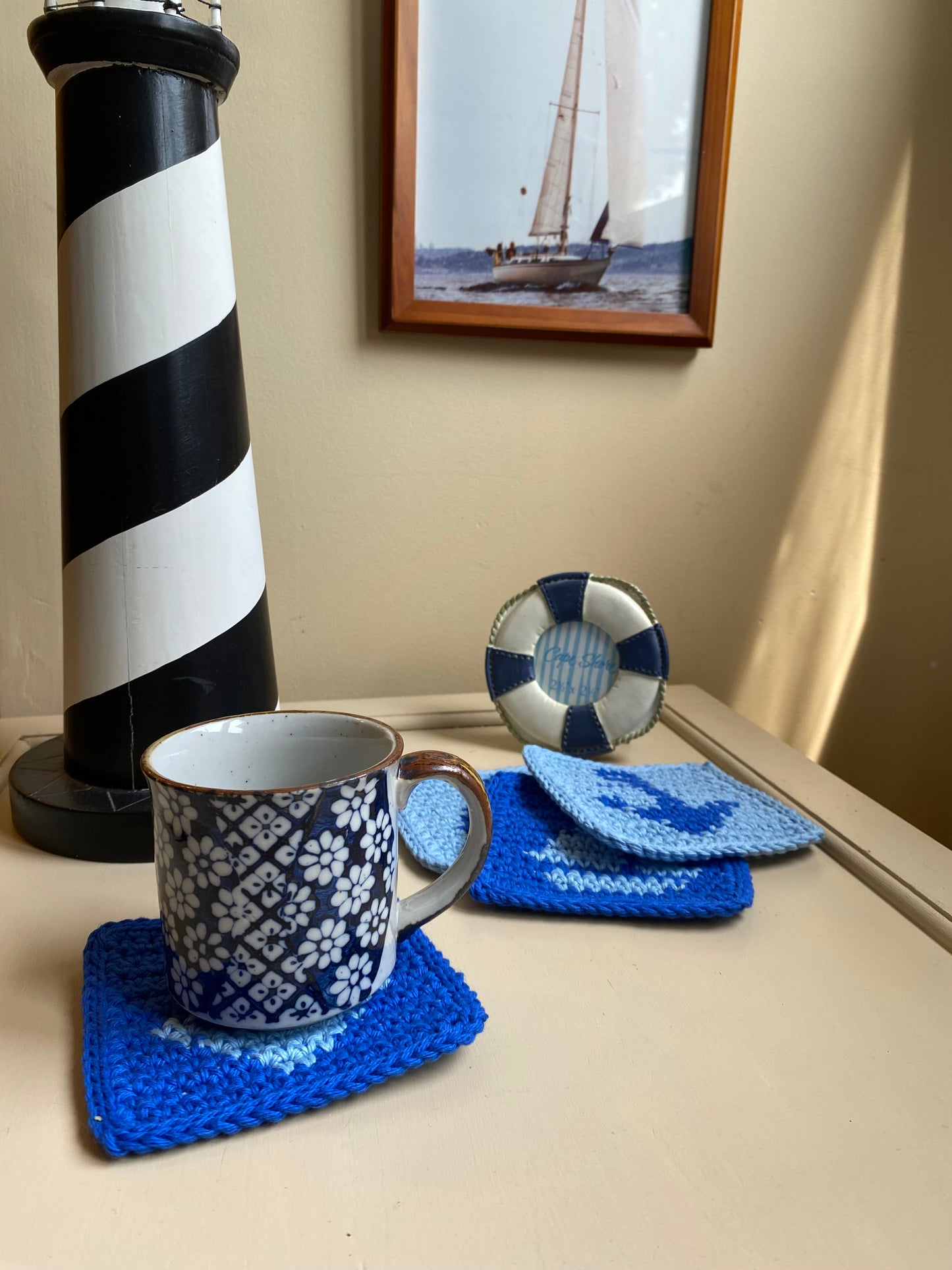 Nautical Crochet Coasters - Royal & Chambray Blue