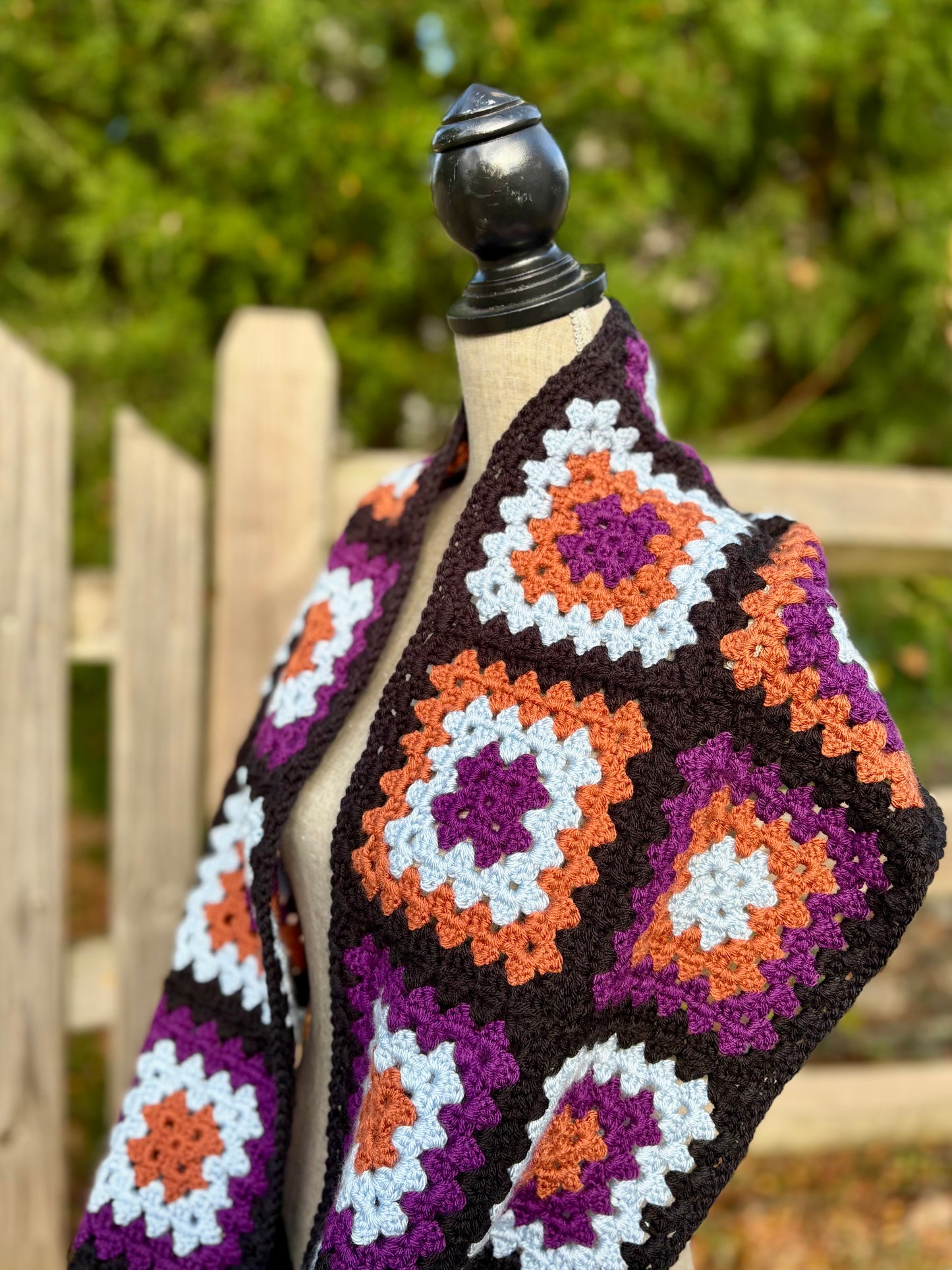 Granny Double Wrap Cowl - Abergine, Rust + Quiet Blue