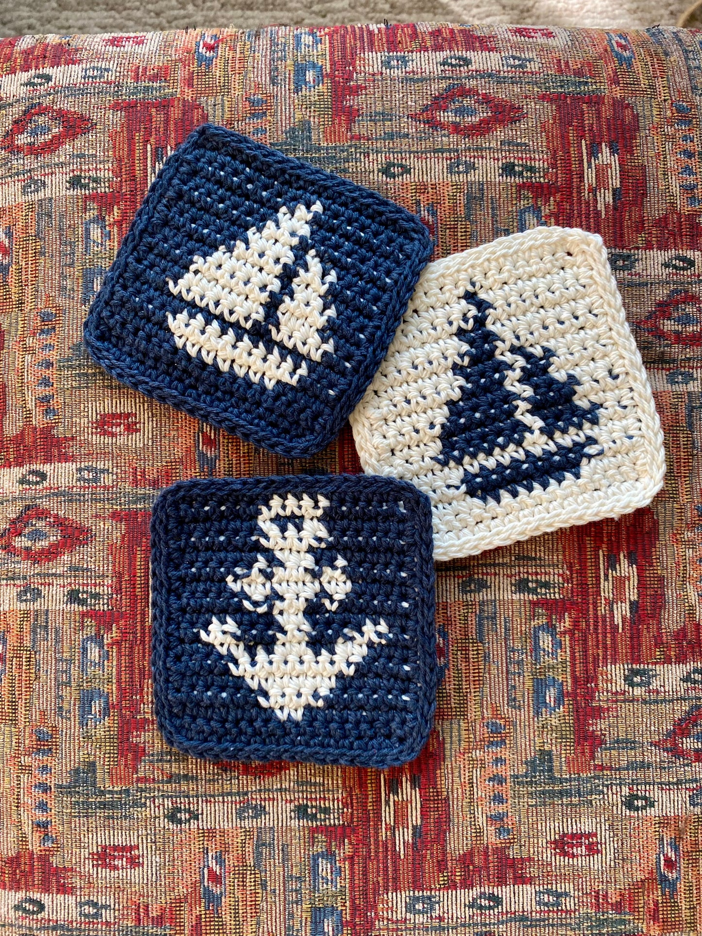 Nautical Crochet Coasters - Navy Blue & Cream