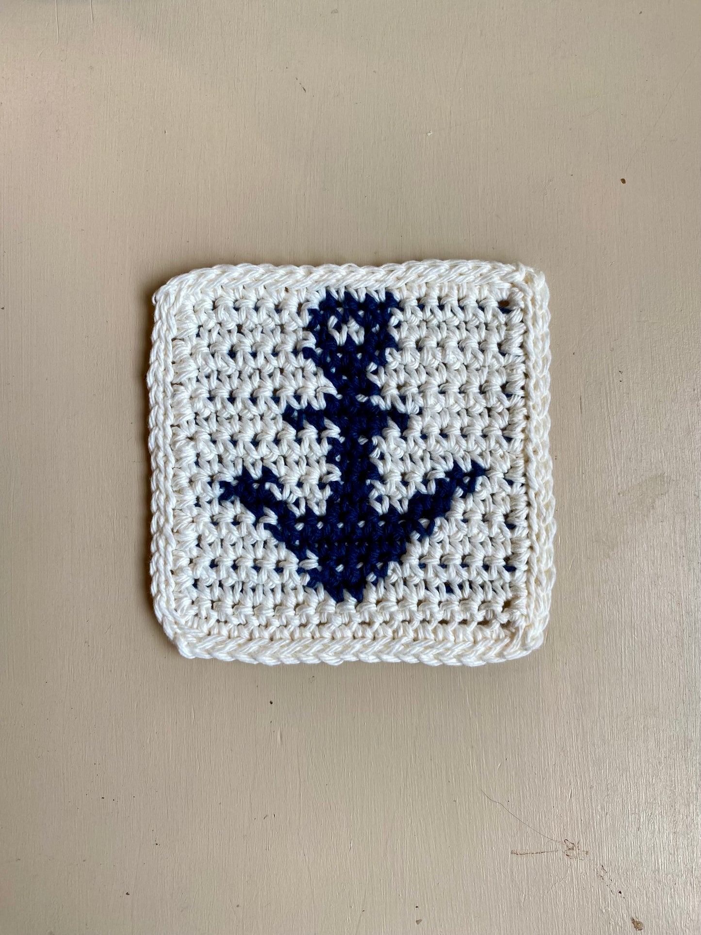 Nautical Crochet Coasters - Navy Blue & Cream