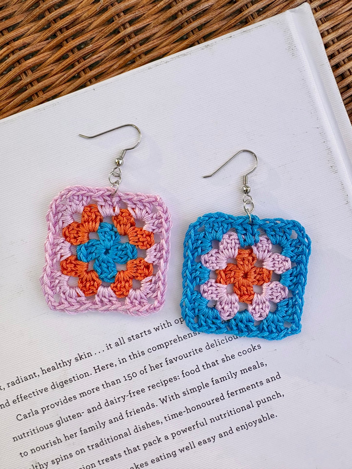 Granny Square Crochet Earrings - Cotton Candy Sky