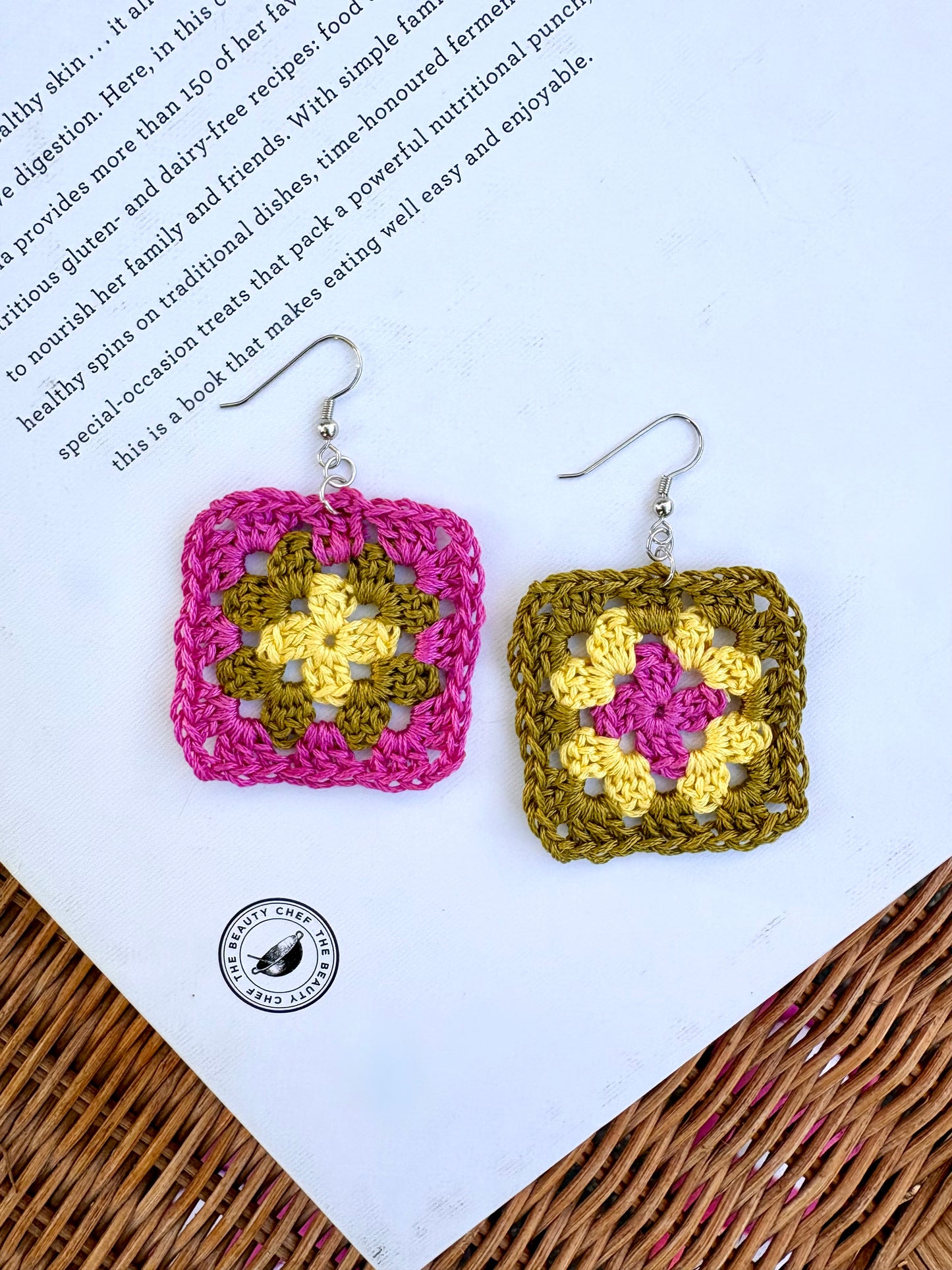 Granny Square Crochet Earrings - Garden Party