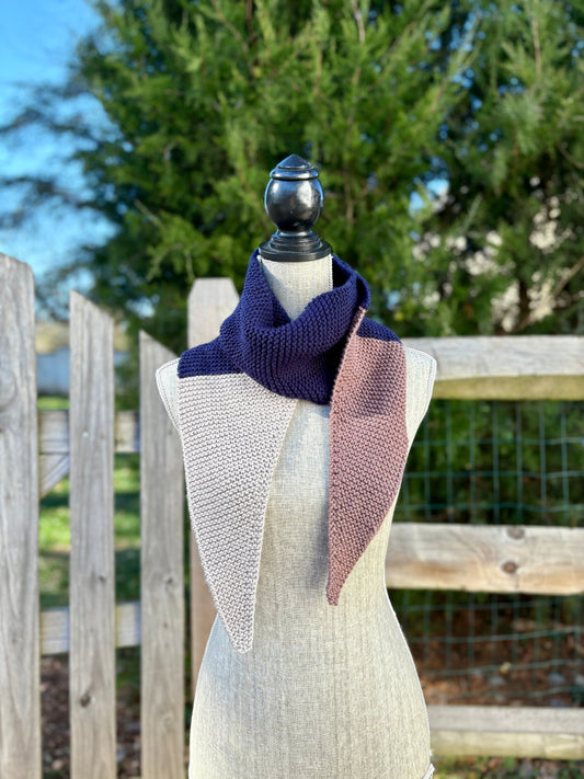 Knit Colorblock Scarf - Navy, Bark and Silver