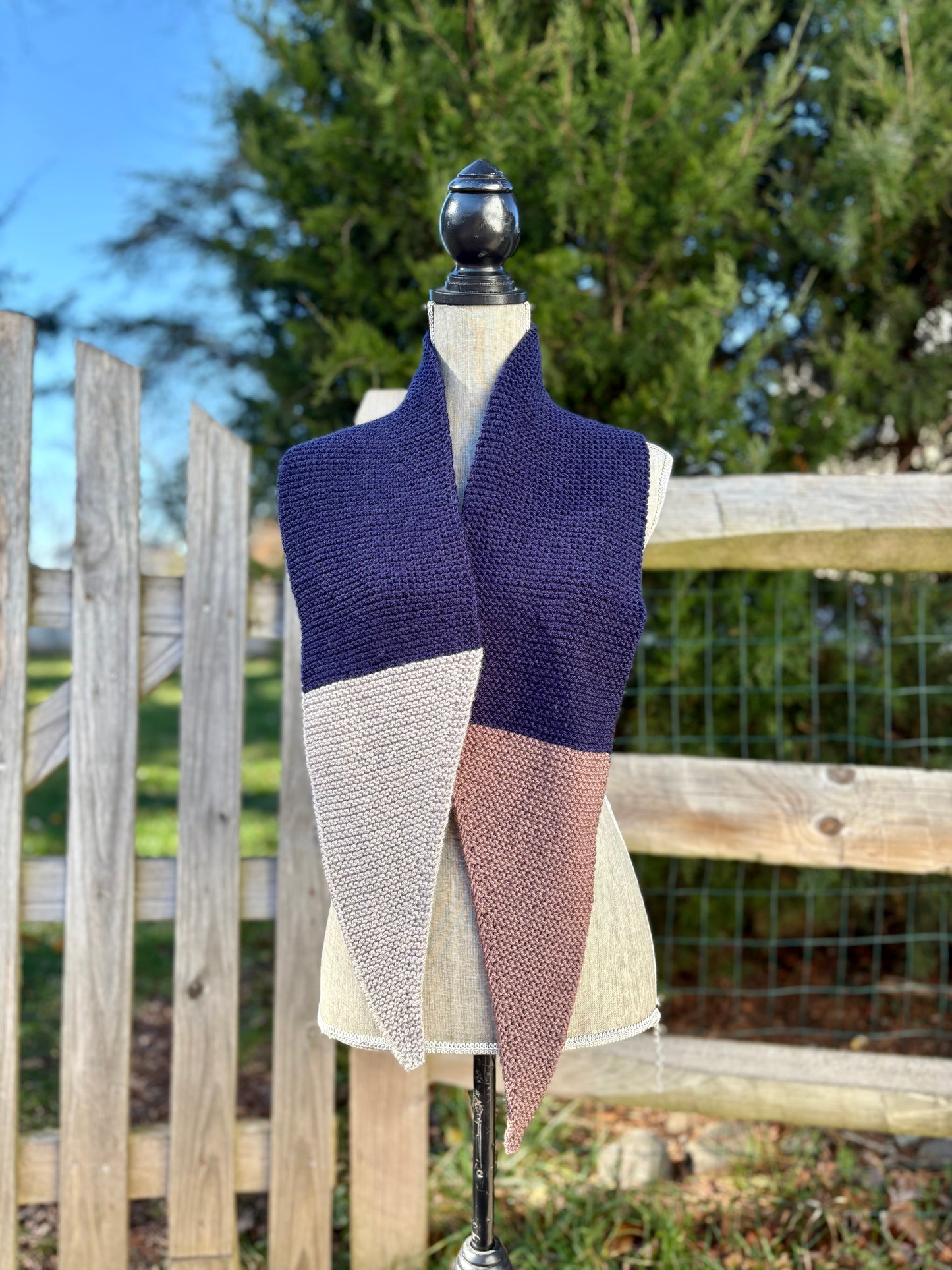 Knit Colorblock Scarf - Navy, Bark and Silver