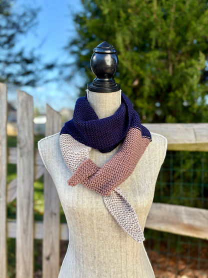 Knit Colorblock Scarf - Navy, Bark and Silver