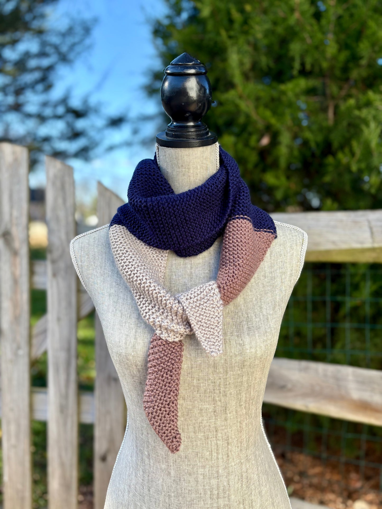 Knit Colorblock Scarf - Navy, Bark and Silver