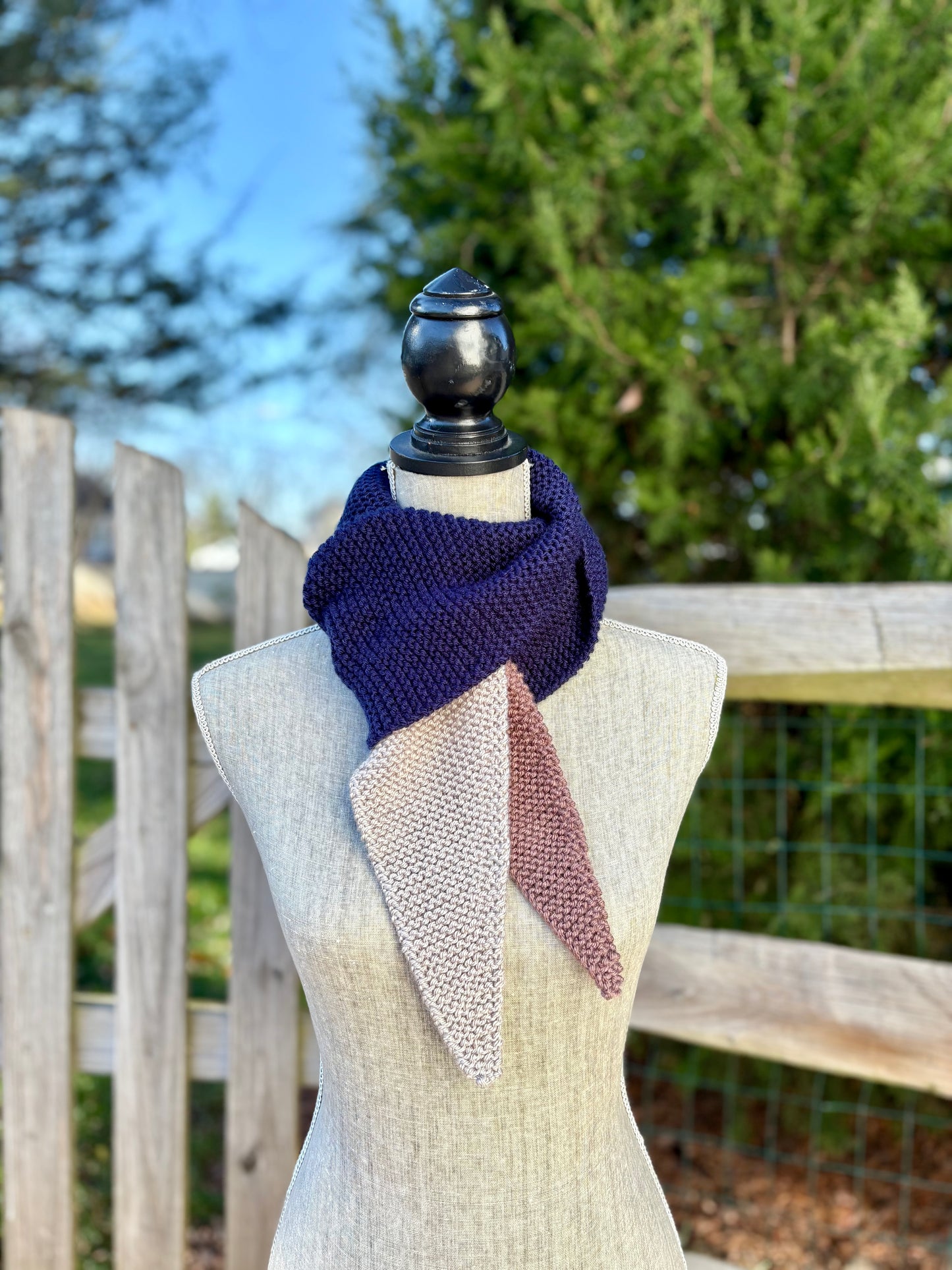 Knit Colorblock Scarf - Navy, Bark and Silver
