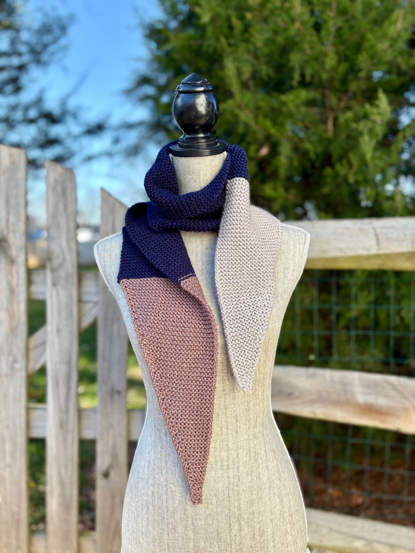 Knit Colorblock Scarf - Navy, Bark and Silver