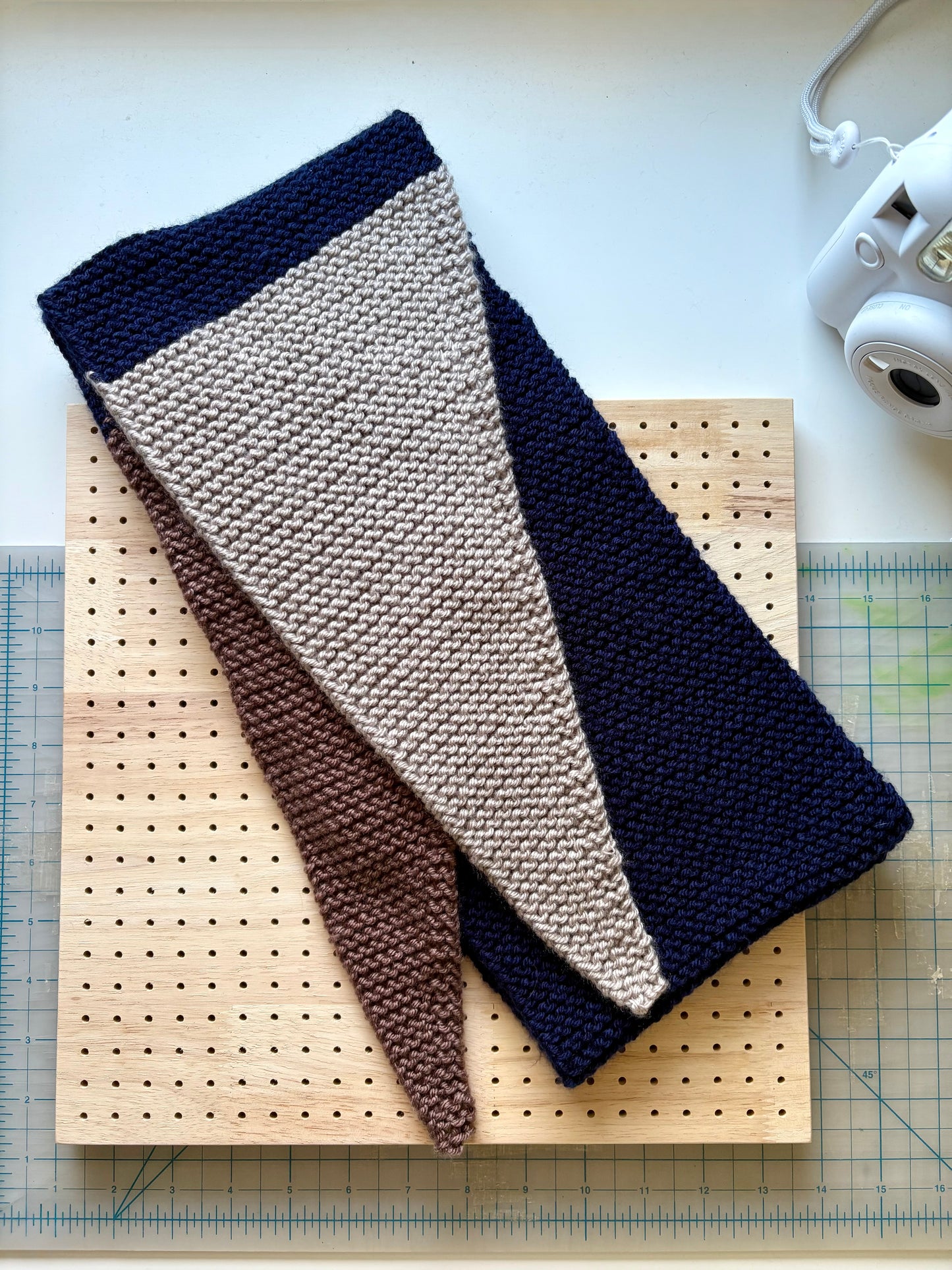 Knit Colorblock Scarf - Navy, Bark and Silver