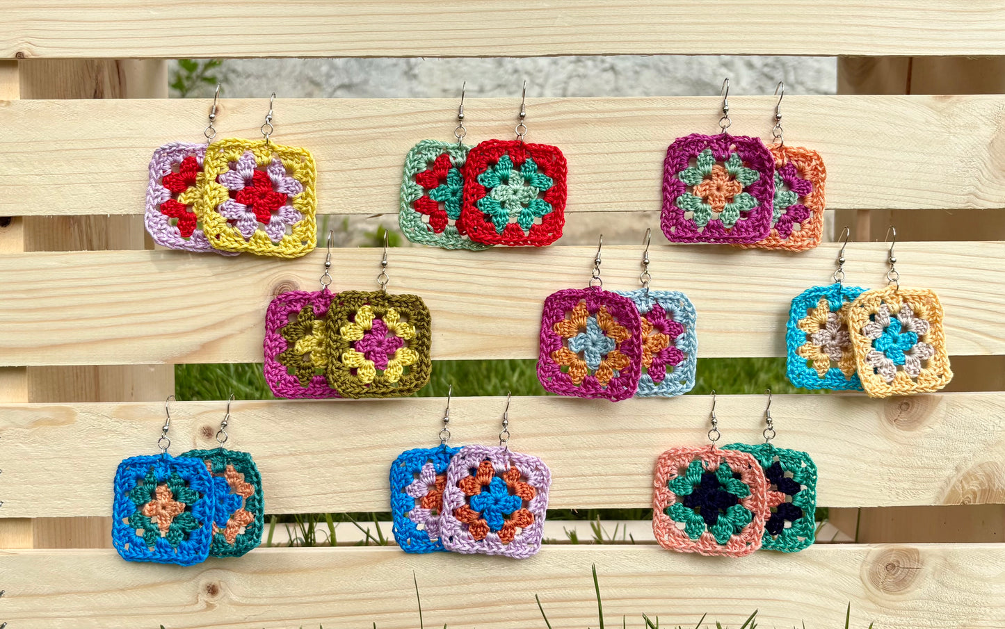 Granny Square Crochet Earrings - Tropical Tide