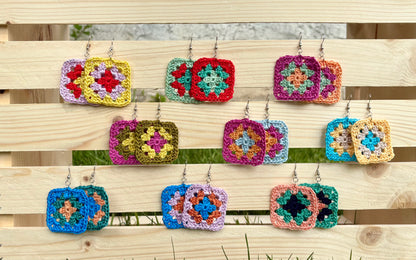 Granny Square Crochet Earrings - Tropical Tide