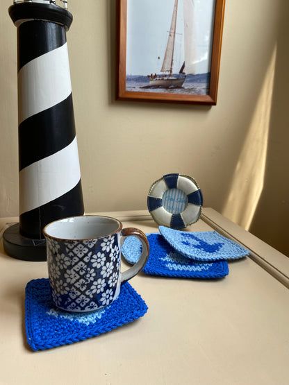 Nautical Crochet Coasters - Royal & Chambray Blue