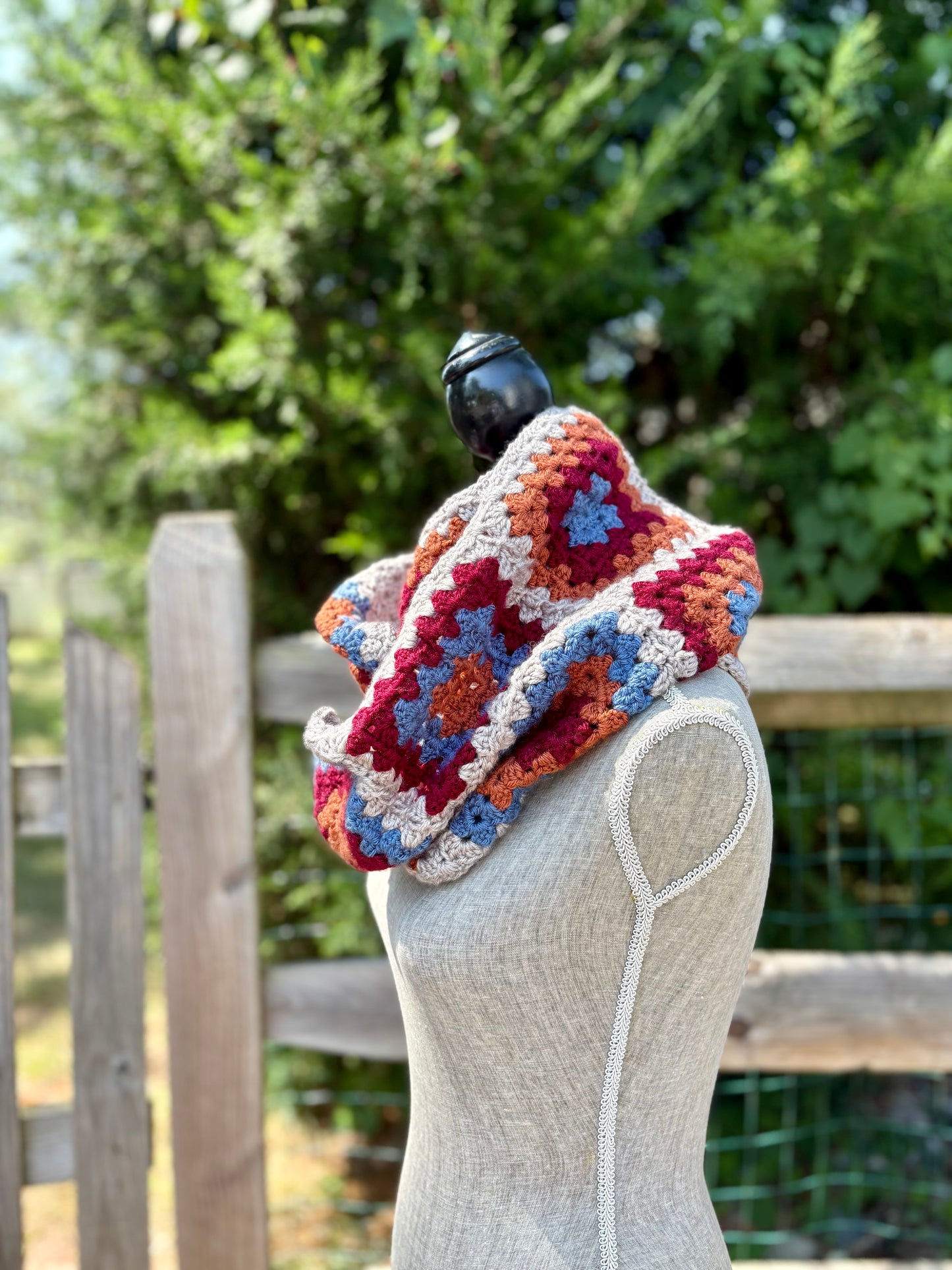 Granny Double Wrap Cowl - Rust & Maroon