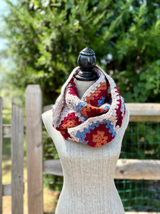 Granny Double Wrap Cowl - Rust & Maroon
