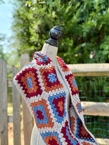 Granny Double Wrap Cowl - Rust & Maroon