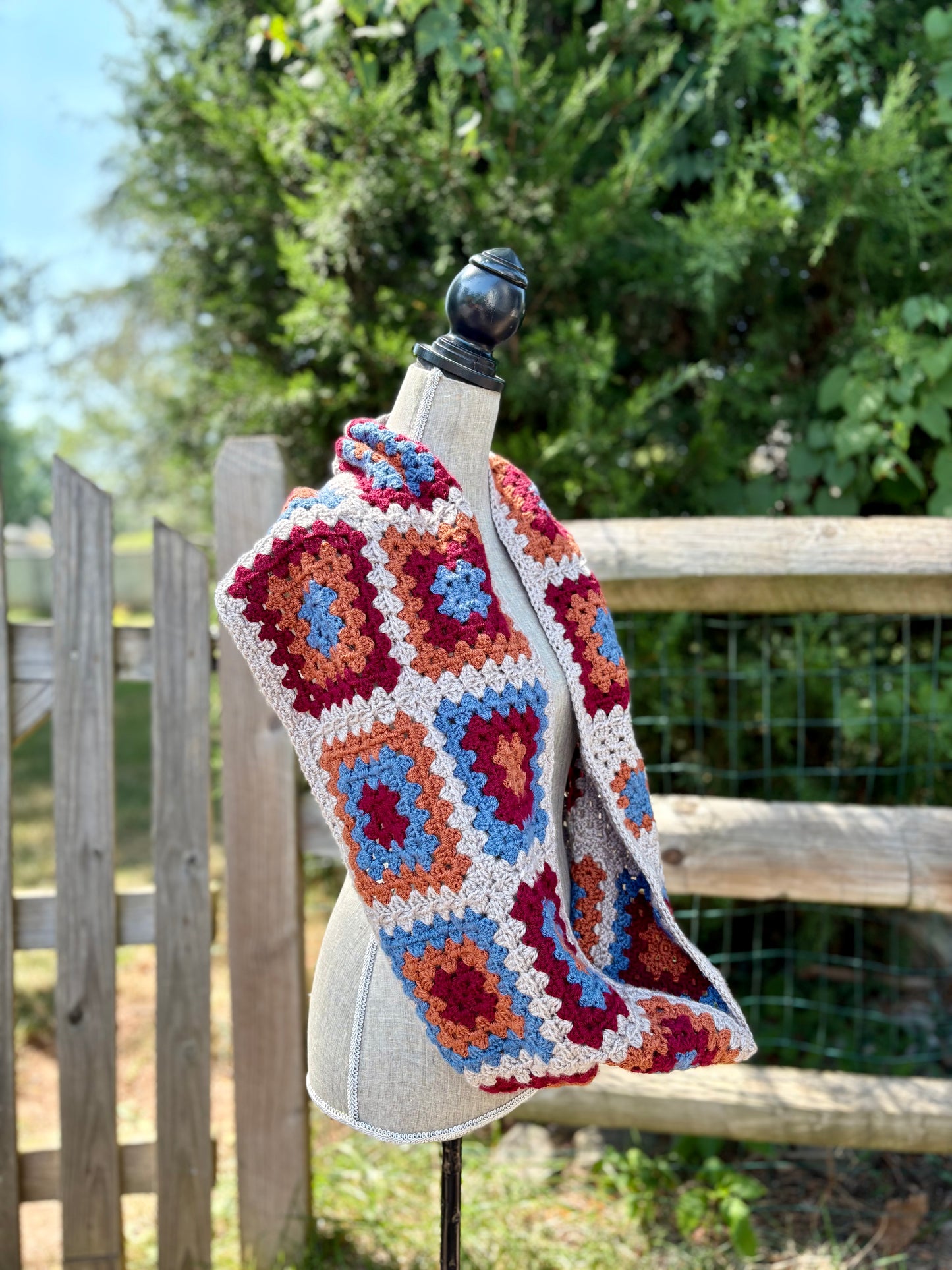 Granny Double Wrap Cowl - Rust & Maroon