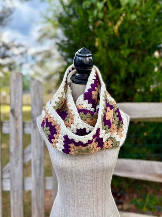 Granny Double Wrap Cowl - Aubergine & Olive