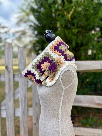 Granny Double Wrap Cowl - Aubergine & Olive