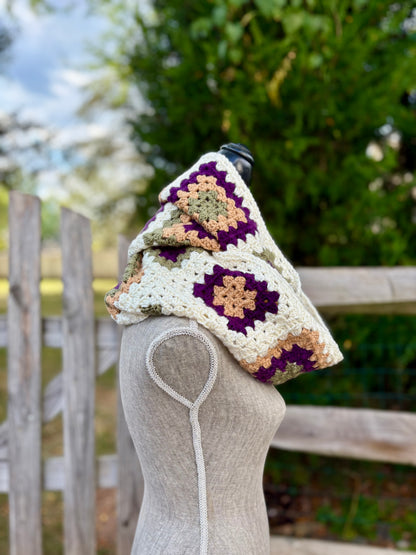 Granny Double Wrap Cowl - Aubergine & Olive