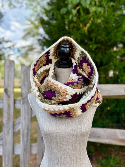 Granny Double Wrap Cowl - Aubergine & Olive