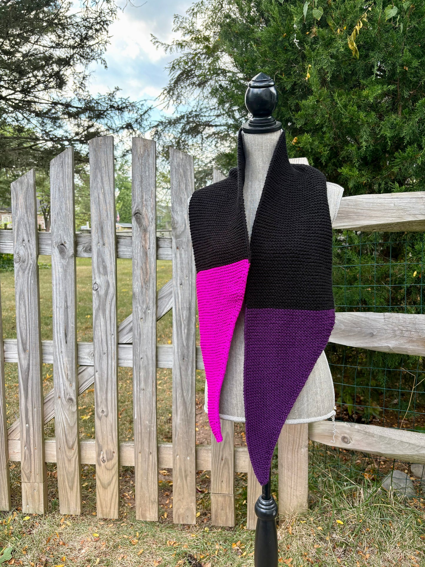 Knit Colorblock Scarf - Black, Aubergine & Fuchsia