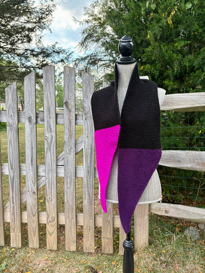 Knit Colorblock Scarf - Black, Aubergine & Fuchsia