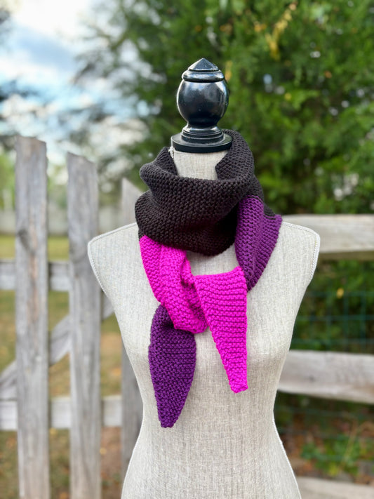 Knit Colorblock Scarf - Black, Aubergine & Fuchsia