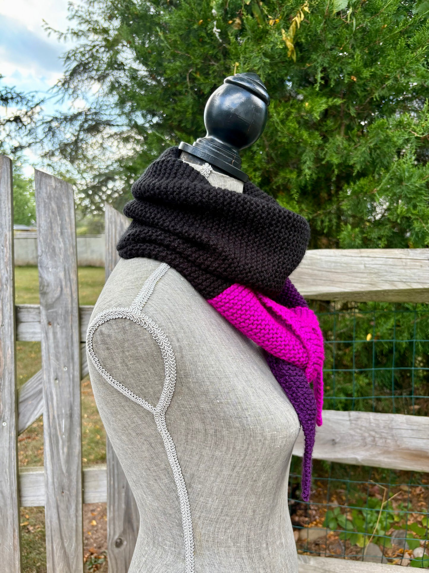 Knit Colorblock Scarf - Black, Aubergine & Fuchsia