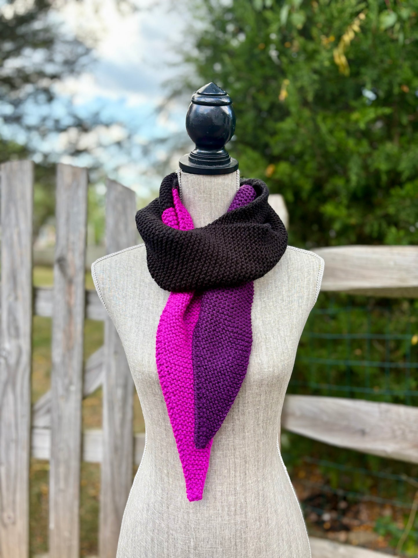Knit Colorblock Scarf - Black, Aubergine & Fuchsia