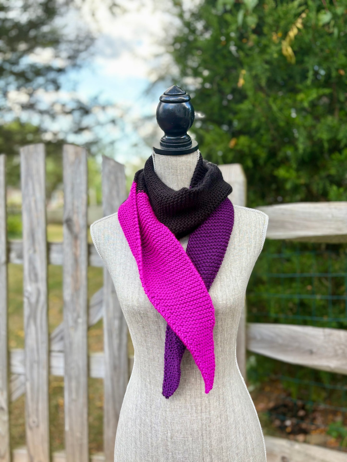 Knit Colorblock Scarf - Black, Aubergine & Fuchsia
