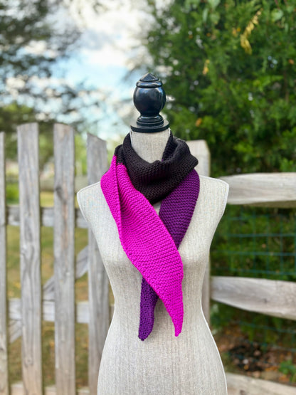 Knit Colorblock Scarf - Black, Aubergine & Fuchsia