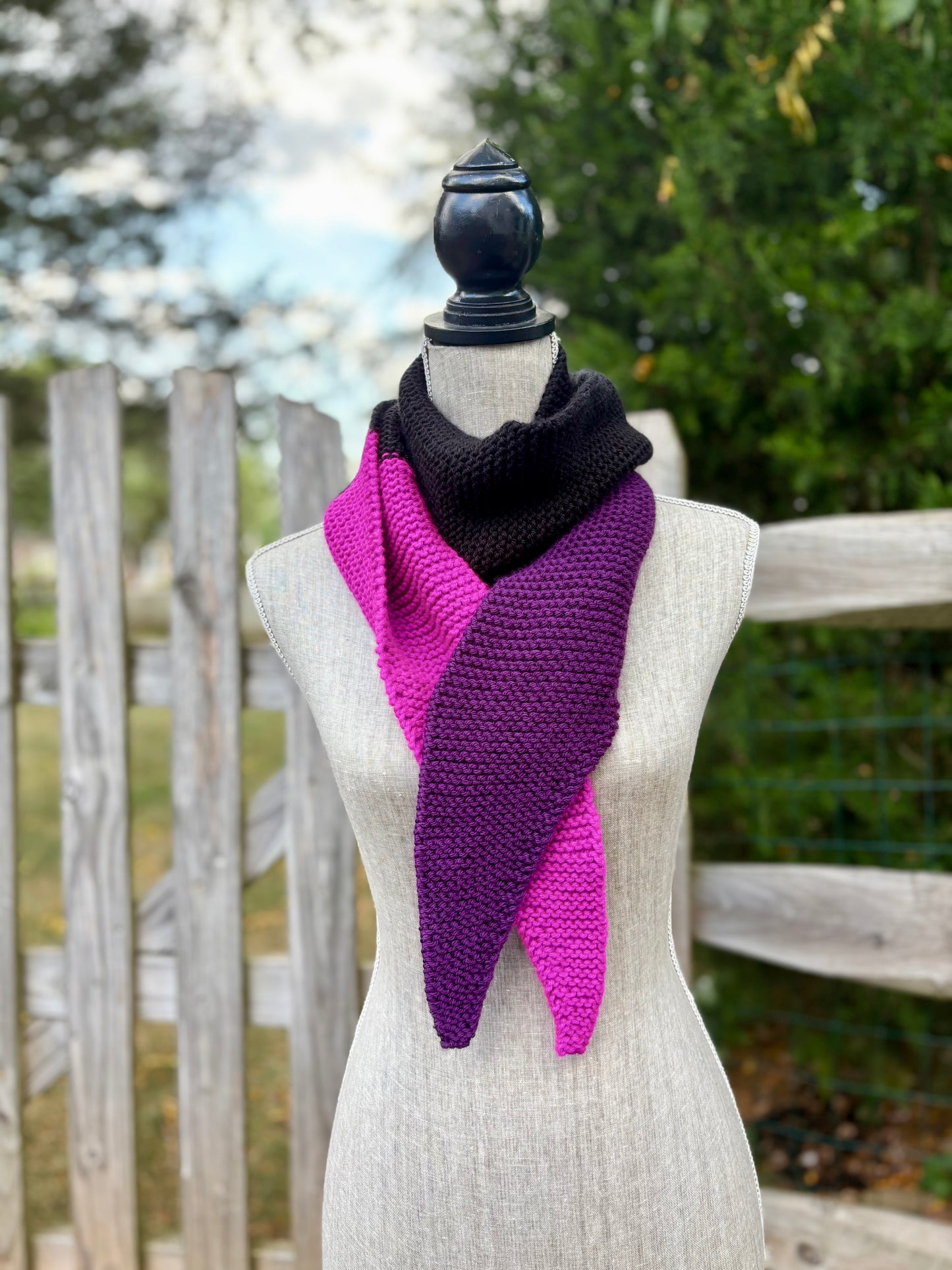 Knit Colorblock Scarf - Black, Aubergine & Fuchsia