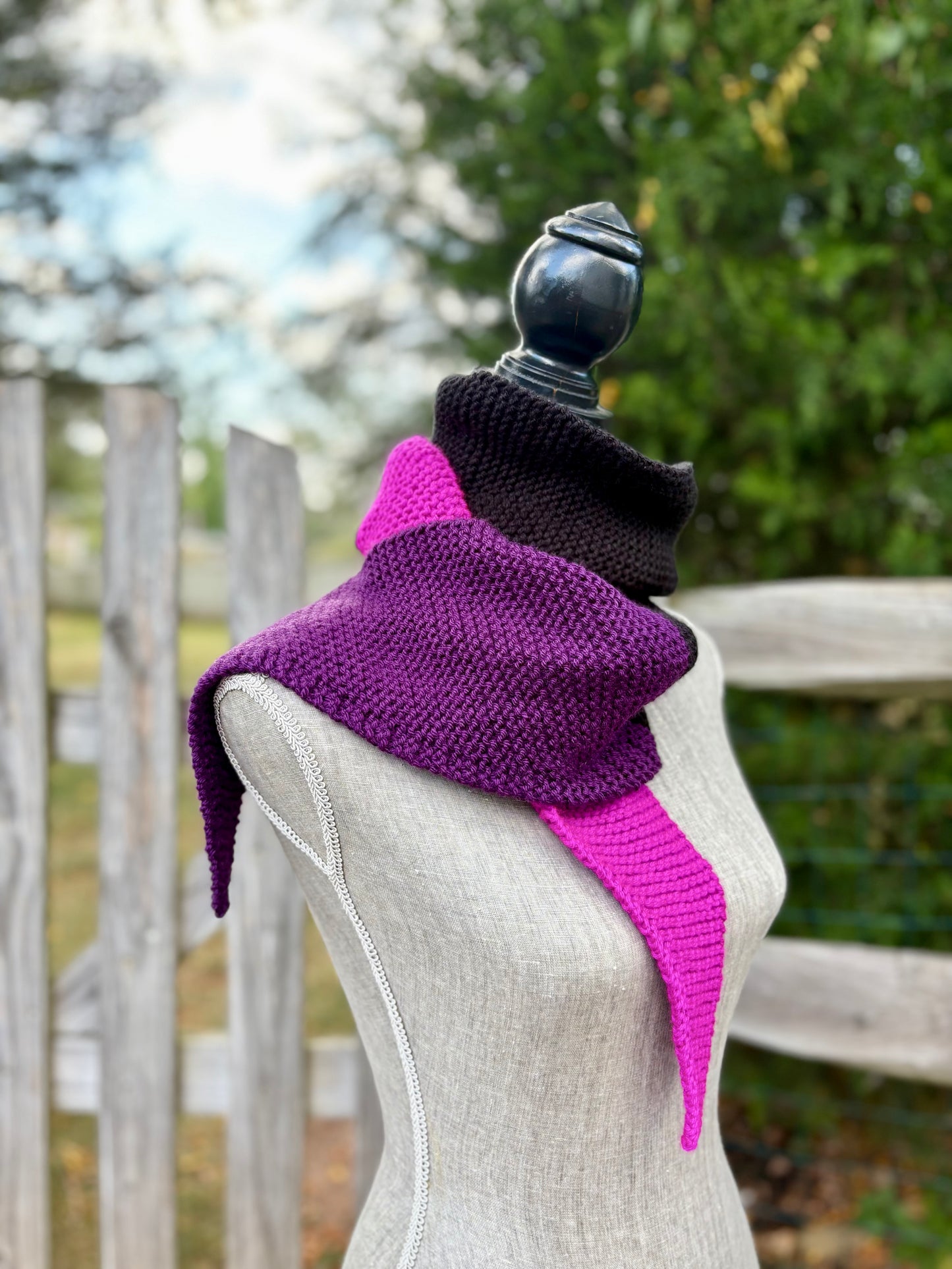 Knit Colorblock Scarf - Black, Aubergine & Fuchsia