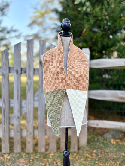 Knit Colorblock Scarf - Caramel, Spruce and Cream