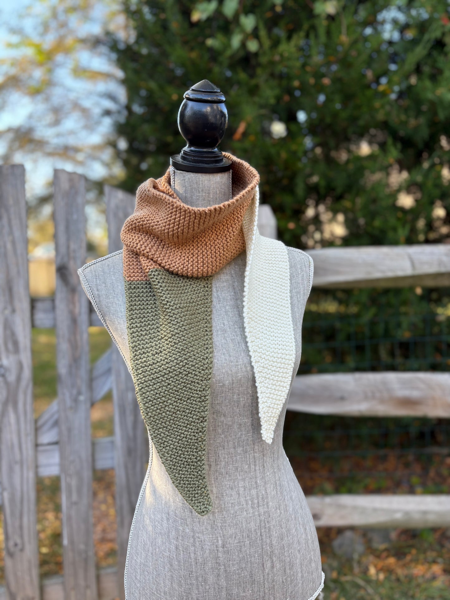 Knit Colorblock Scarf - Caramel, Spruce and Cream
