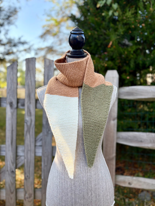 Knit Colorblock Scarf - Caramel, Spruce and Cream