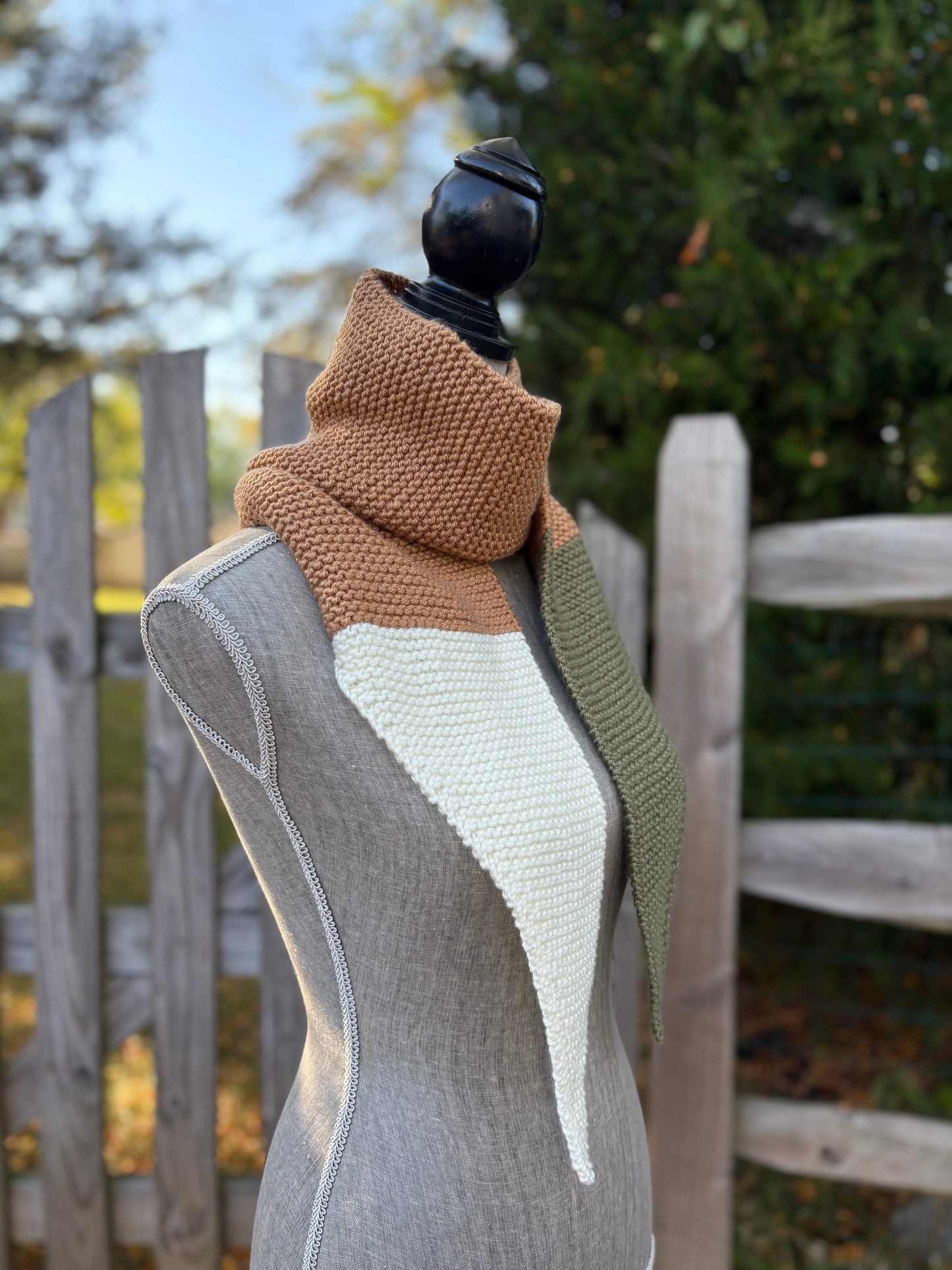 Knit Colorblock Scarf - Caramel, Spruce and Cream