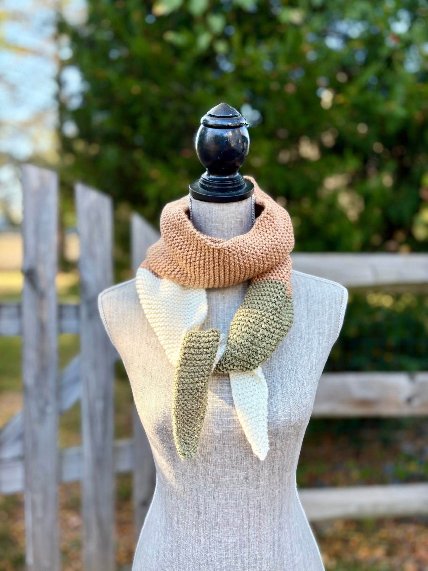 Knit Colorblock Scarf - Caramel, Spruce and Cream