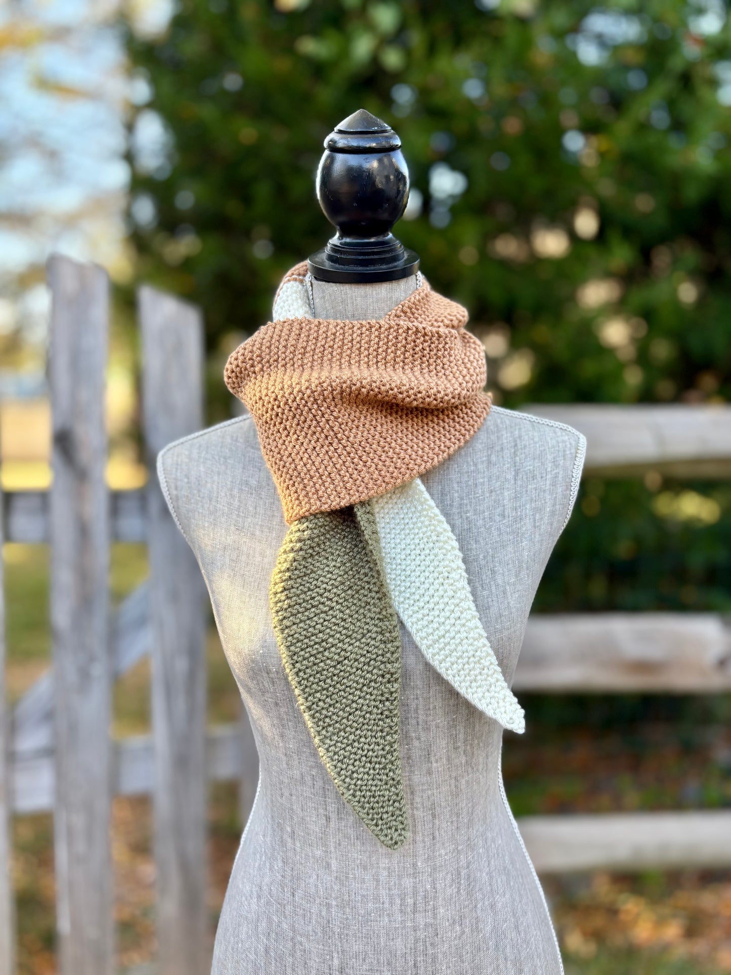 Knit Colorblock Scarf - Caramel, Spruce and Cream