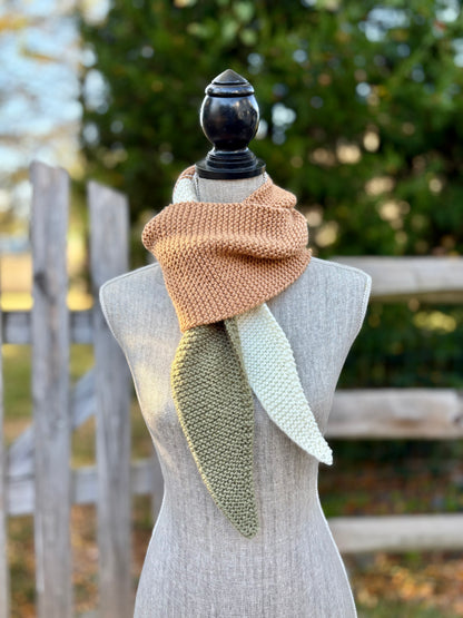 Knit Colorblock Scarf - Caramel, Spruce and Cream