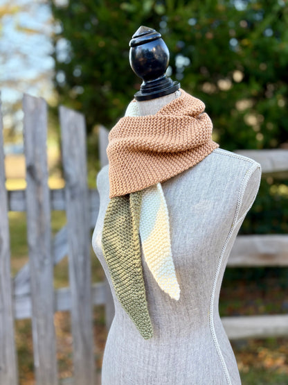 Knit Colorblock Scarf - Caramel, Spruce and Cream