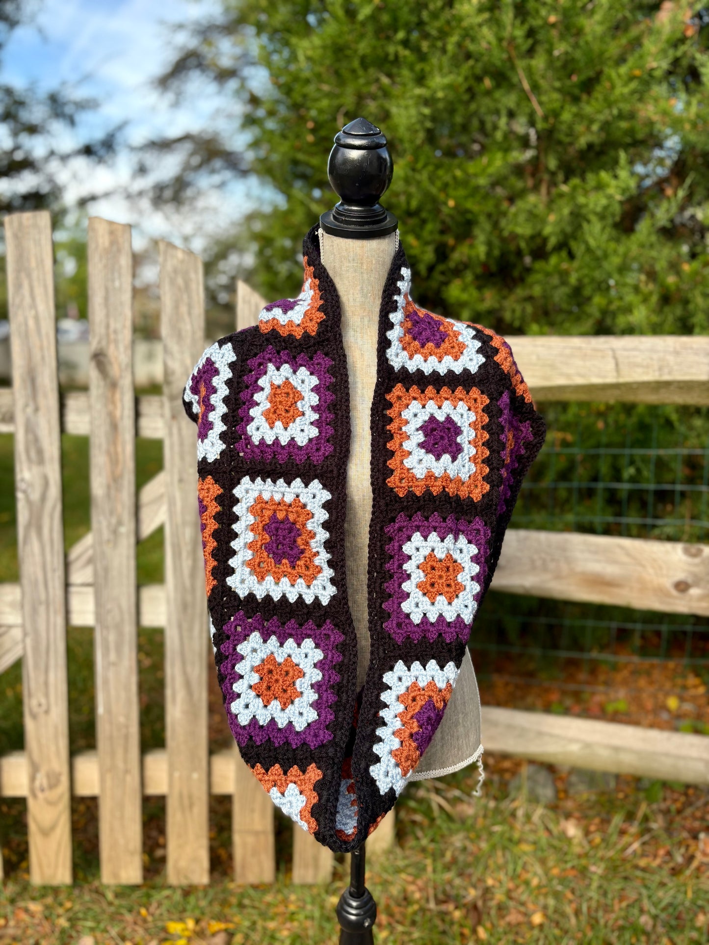 Granny Double Wrap Cowl - Abergine, Rust + Quiet Blue