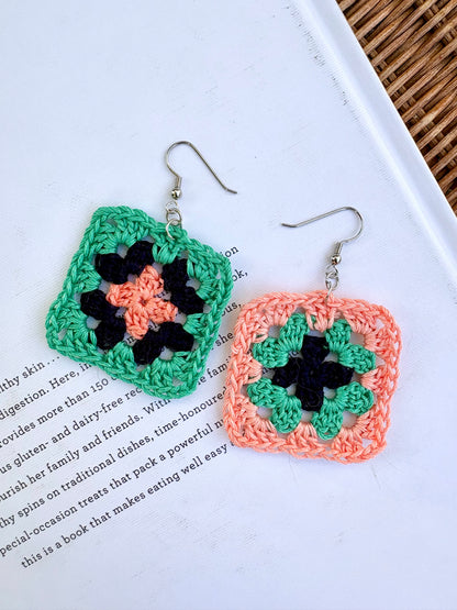 Granny Square Crochet Earrings - Seaside Bloom