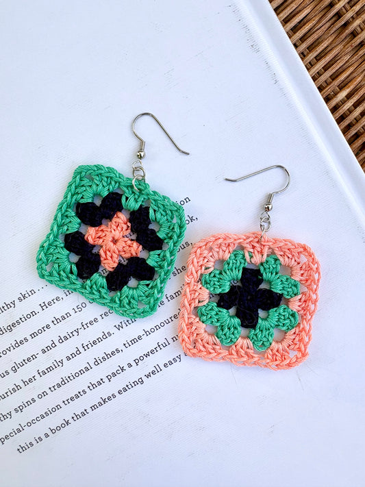 Granny Square Crochet Earrings - Seaside Bloom