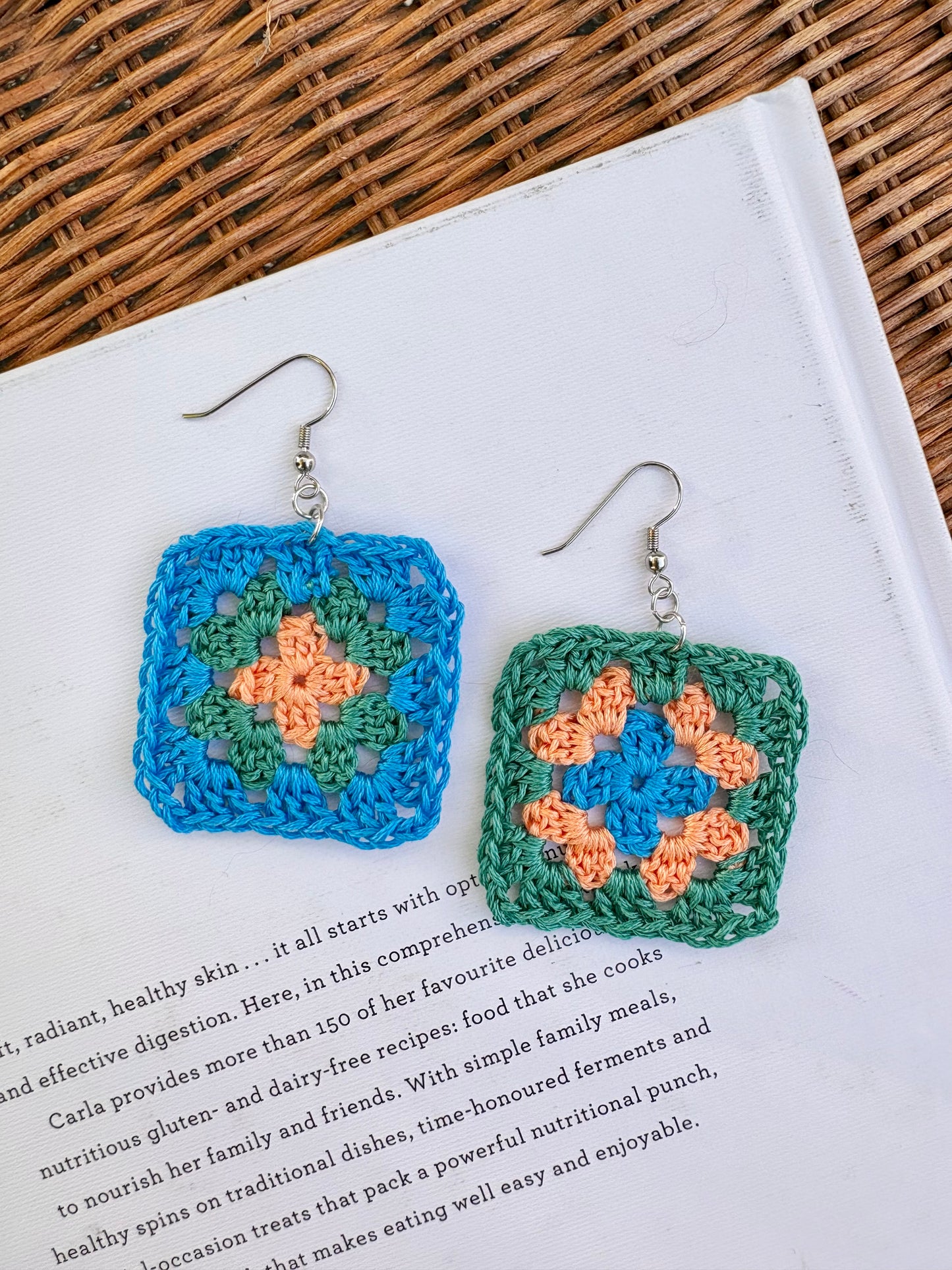Granny Square Crochet Earrings - Tropical Tide