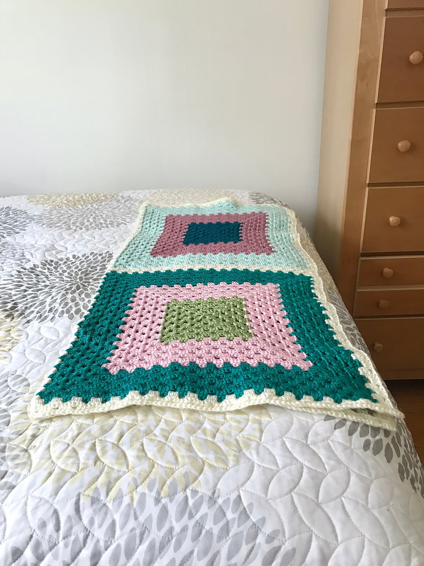 Granny Square Crochet Baby Blanket in Pinks, Greens, Teal