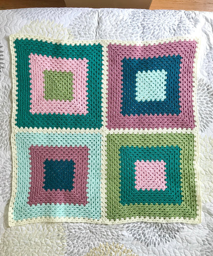 Granny Square Crochet Baby Blanket in Pinks, Greens, Teal